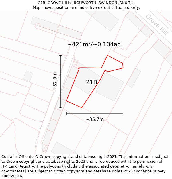 21B, GROVE HILL, HIGHWORTH, SWINDON, SN6 7JL: Plot and title map