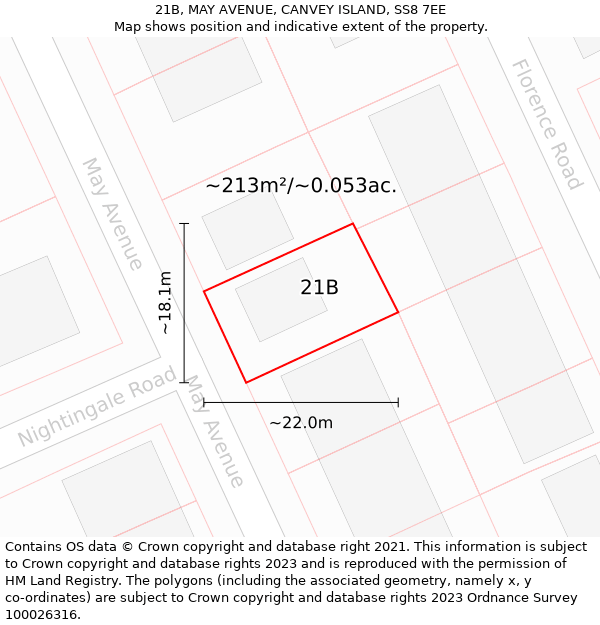 21B, MAY AVENUE, CANVEY ISLAND, SS8 7EE: Plot and title map