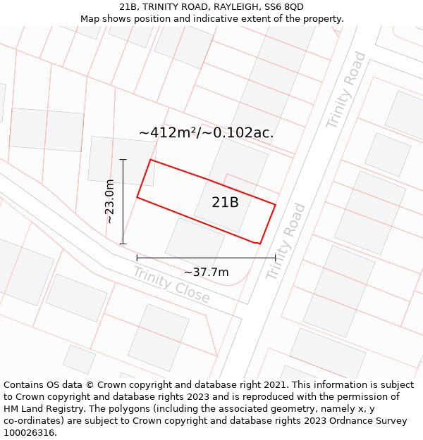21B, TRINITY ROAD, RAYLEIGH, SS6 8QD: Plot and title map