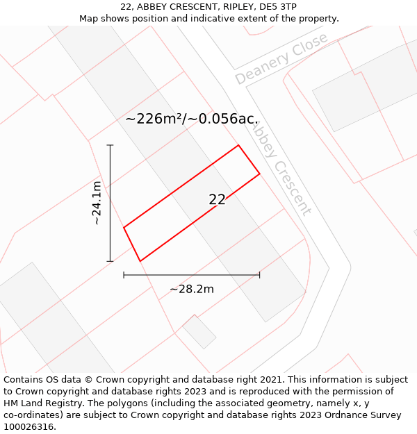 22, ABBEY CRESCENT, RIPLEY, DE5 3TP: Plot and title map