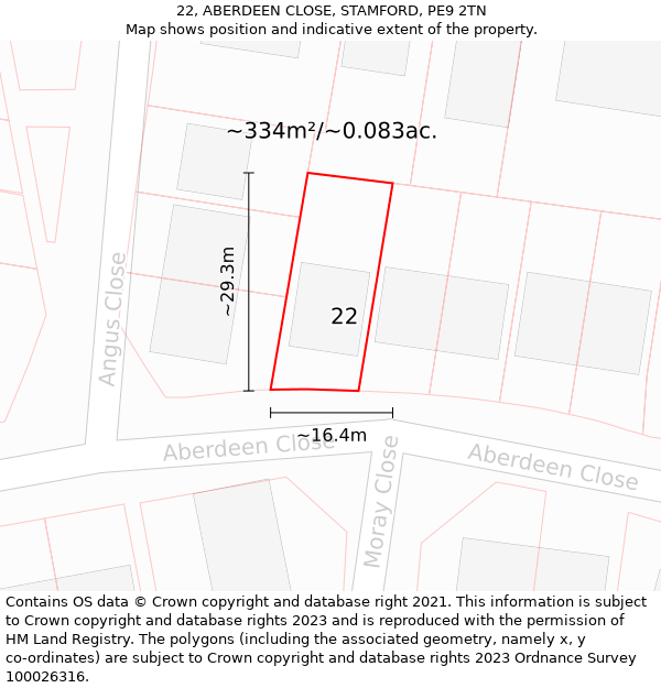 22, ABERDEEN CLOSE, STAMFORD, PE9 2TN: Plot and title map