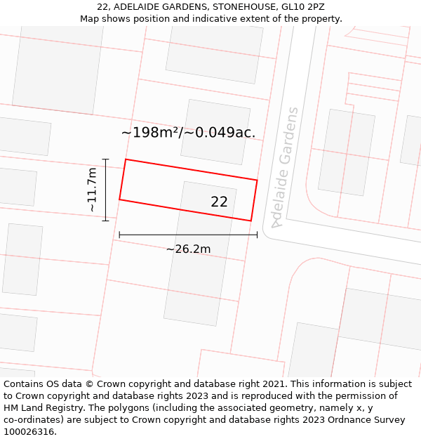 22, ADELAIDE GARDENS, STONEHOUSE, GL10 2PZ: Plot and title map