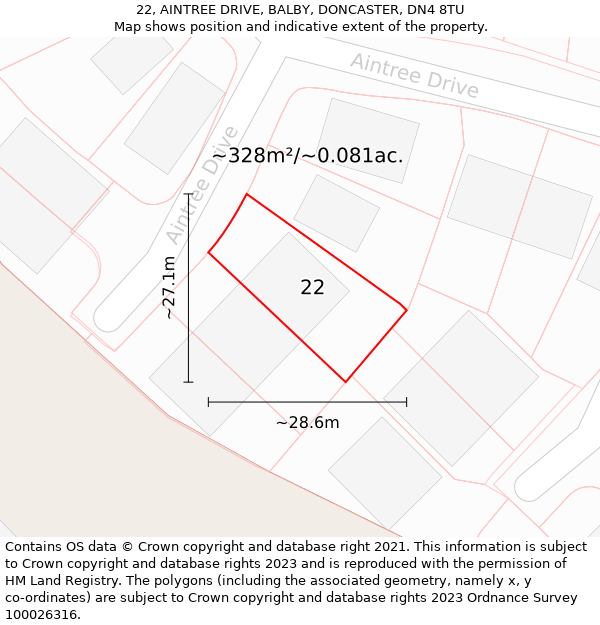 22, AINTREE DRIVE, BALBY, DONCASTER, DN4 8TU: Plot and title map