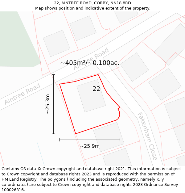 22, AINTREE ROAD, CORBY, NN18 8RD: Plot and title map