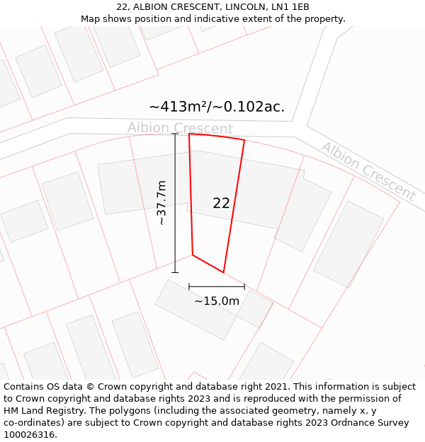 22, ALBION CRESCENT, LINCOLN, LN1 1EB: Plot and title map