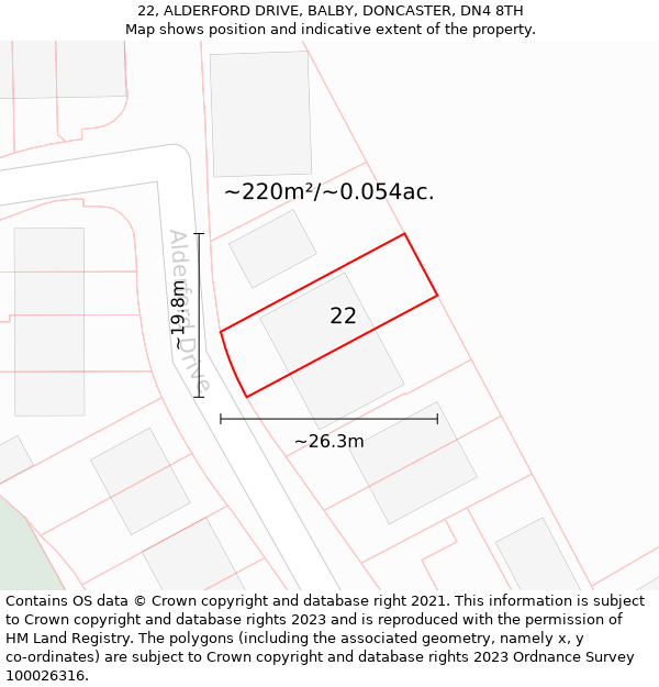 22, ALDERFORD DRIVE, BALBY, DONCASTER, DN4 8TH: Plot and title map