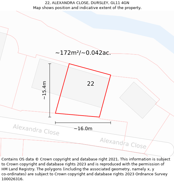 22, ALEXANDRA CLOSE, DURSLEY, GL11 4GN: Plot and title map