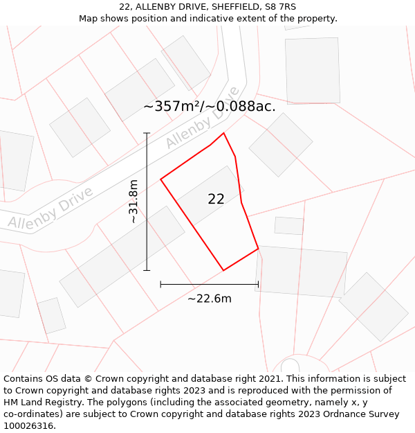 22, ALLENBY DRIVE, SHEFFIELD, S8 7RS: Plot and title map