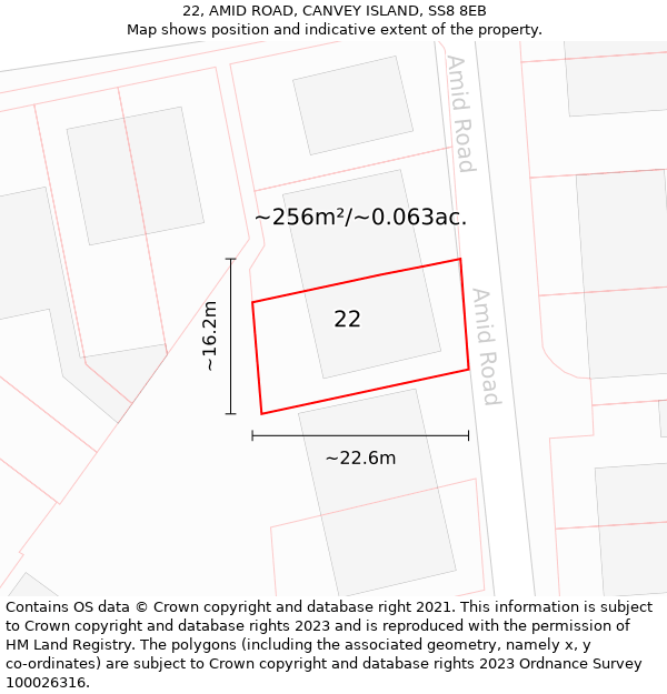 22, AMID ROAD, CANVEY ISLAND, SS8 8EB: Plot and title map