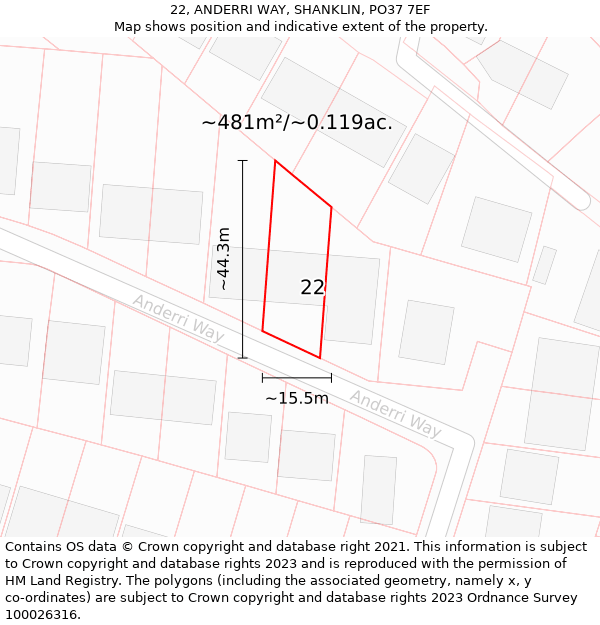 22, ANDERRI WAY, SHANKLIN, PO37 7EF: Plot and title map