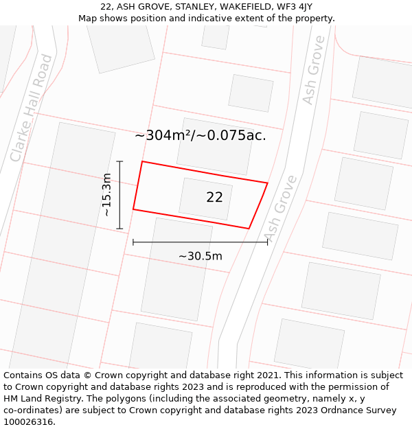 22, ASH GROVE, STANLEY, WAKEFIELD, WF3 4JY: Plot and title map