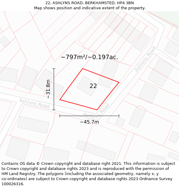 22, ASHLYNS ROAD, BERKHAMSTED, HP4 3BN: Plot and title map