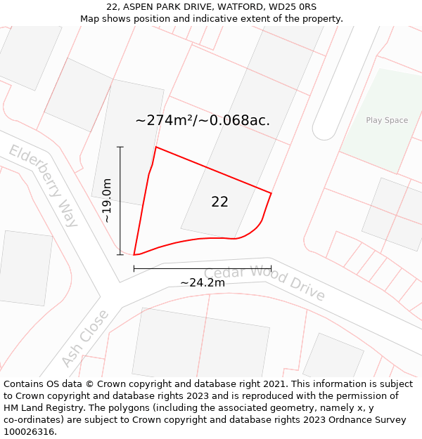 22, ASPEN PARK DRIVE, WATFORD, WD25 0RS: Plot and title map