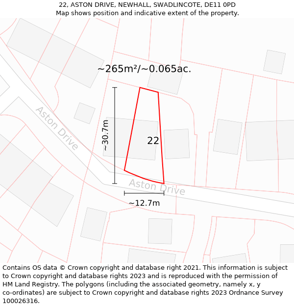 22, ASTON DRIVE, NEWHALL, SWADLINCOTE, DE11 0PD: Plot and title map