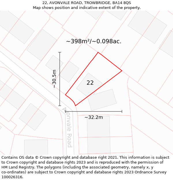 22, AVONVALE ROAD, TROWBRIDGE, BA14 8QS: Plot and title map