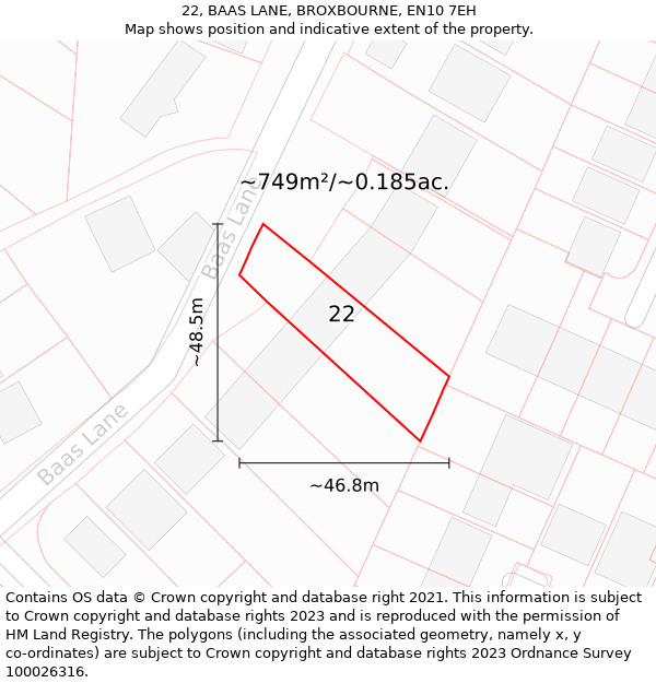 22, BAAS LANE, BROXBOURNE, EN10 7EH: Plot and title map