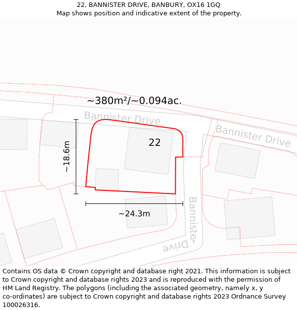 22, BANNISTER DRIVE, BANBURY, OX16 1GQ: Plot and title map