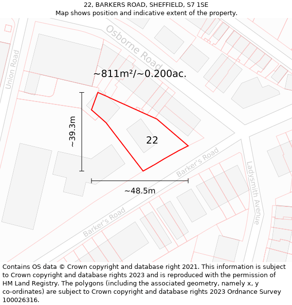 22, BARKERS ROAD, SHEFFIELD, S7 1SE: Plot and title map