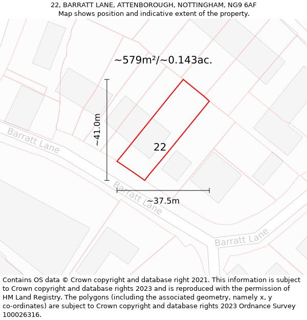 22, BARRATT LANE, ATTENBOROUGH, NOTTINGHAM, NG9 6AF: Plot and title map