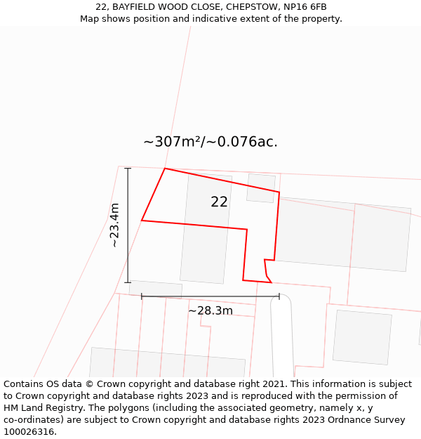 22, BAYFIELD WOOD CLOSE, CHEPSTOW, NP16 6FB: Plot and title map