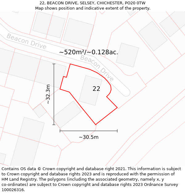 22, BEACON DRIVE, SELSEY, CHICHESTER, PO20 0TW: Plot and title map