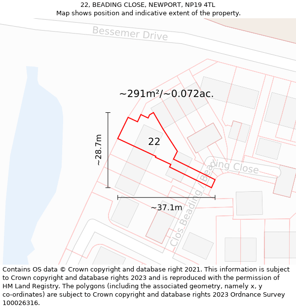22, BEADING CLOSE, NEWPORT, NP19 4TL: Plot and title map