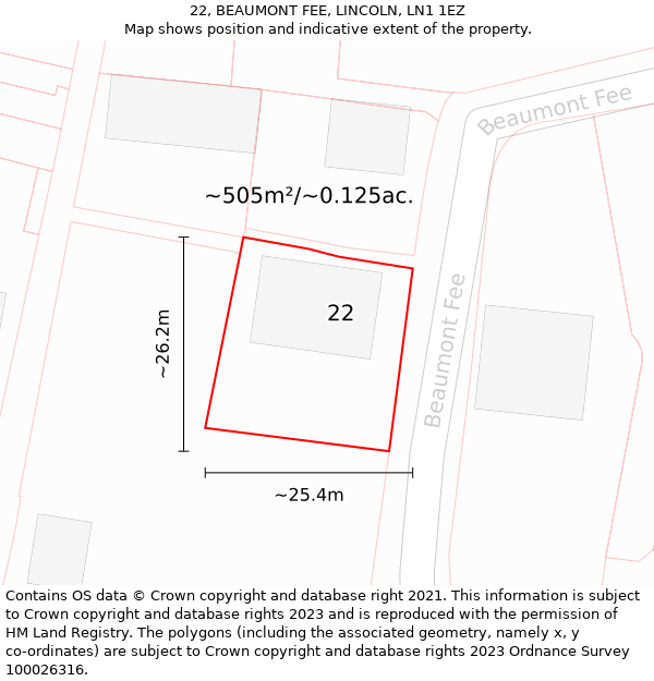 22, BEAUMONT FEE, LINCOLN, LN1 1EZ: Plot and title map