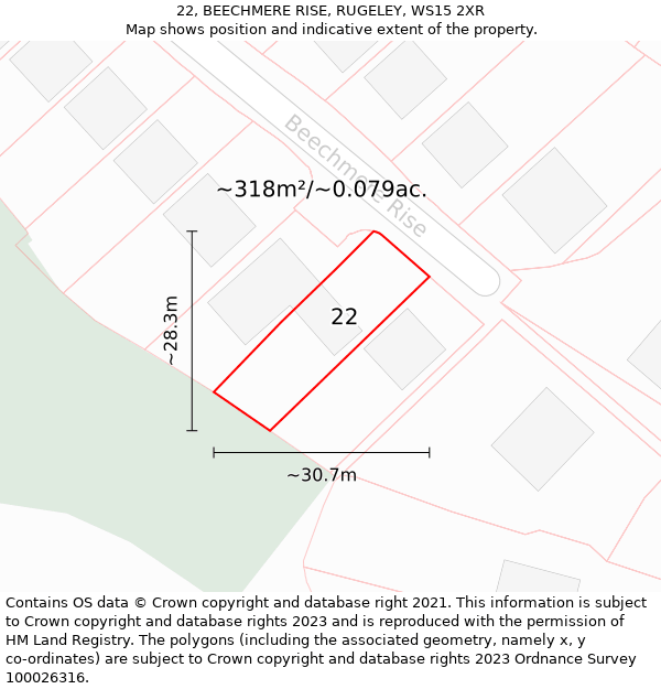 22, BEECHMERE RISE, RUGELEY, WS15 2XR: Plot and title map