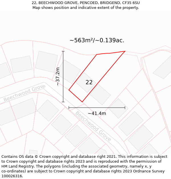 22, BEECHWOOD GROVE, PENCOED, BRIDGEND, CF35 6SU: Plot and title map