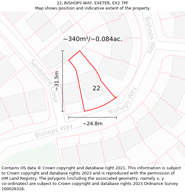 22, BISHOPS WAY, EXETER, EX2 7PF: Plot and title map