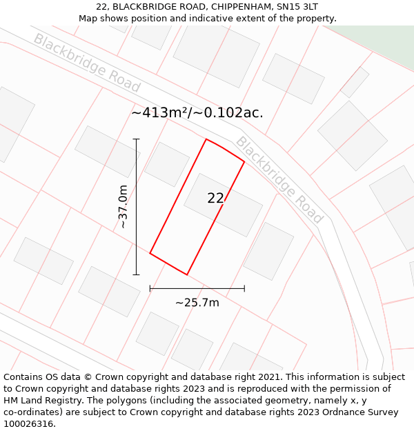 22, BLACKBRIDGE ROAD, CHIPPENHAM, SN15 3LT: Plot and title map