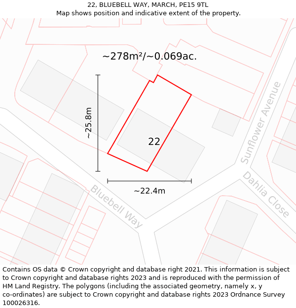 22, BLUEBELL WAY, MARCH, PE15 9TL: Plot and title map