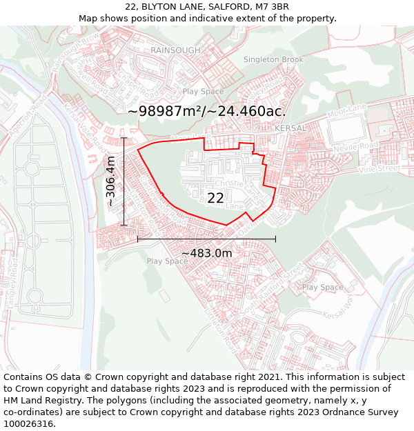 22, BLYTON LANE, SALFORD, M7 3BR: Plot and title map