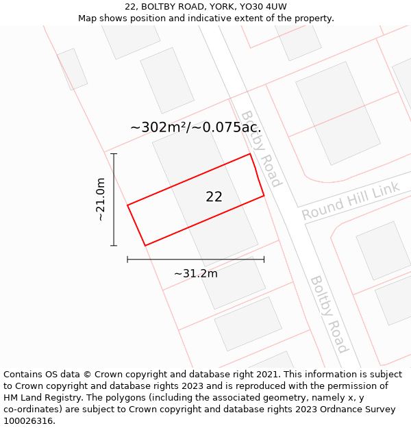 22, BOLTBY ROAD, YORK, YO30 4UW: Plot and title map