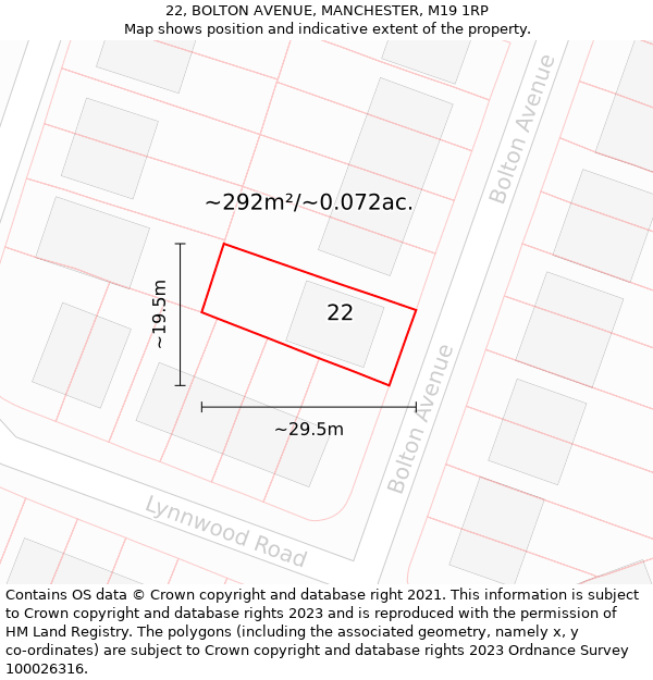 22, BOLTON AVENUE, MANCHESTER, M19 1RP: Plot and title map