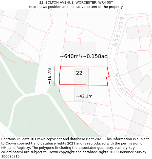 22, BOLTON AVENUE, WORCESTER, WR4 0ST: Plot and title map