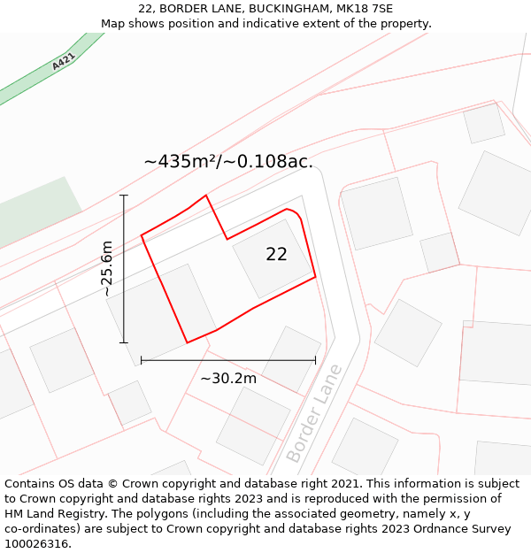 22, BORDER LANE, BUCKINGHAM, MK18 7SE: Plot and title map