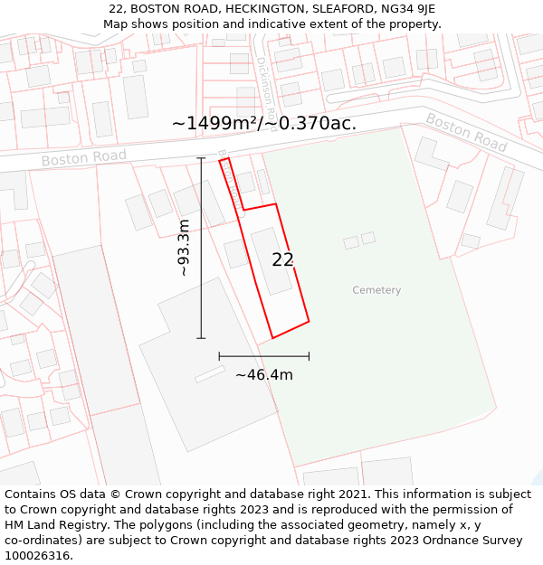 22, BOSTON ROAD, HECKINGTON, SLEAFORD, NG34 9JE: Plot and title map