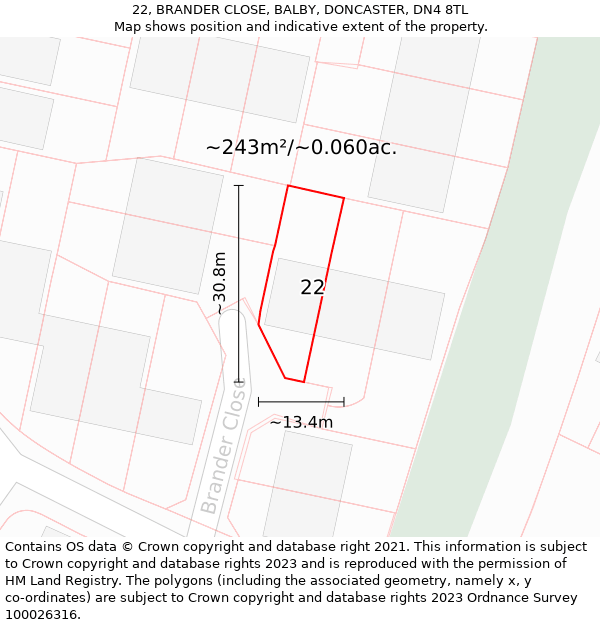 22, BRANDER CLOSE, BALBY, DONCASTER, DN4 8TL: Plot and title map