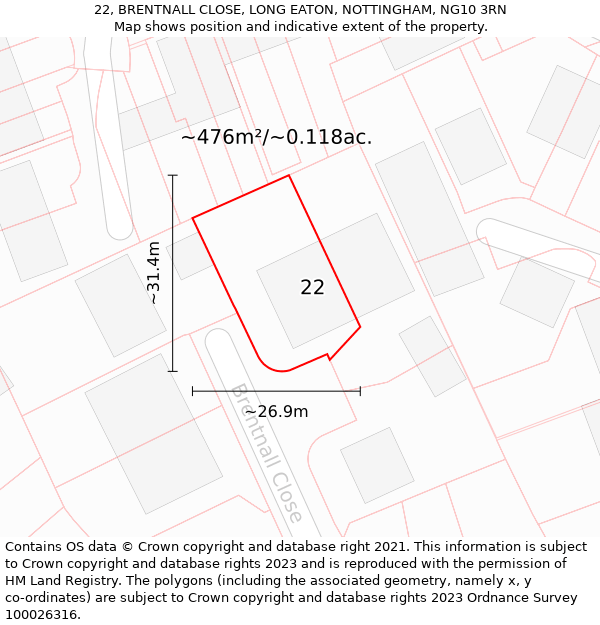 22, BRENTNALL CLOSE, LONG EATON, NOTTINGHAM, NG10 3RN: Plot and title map