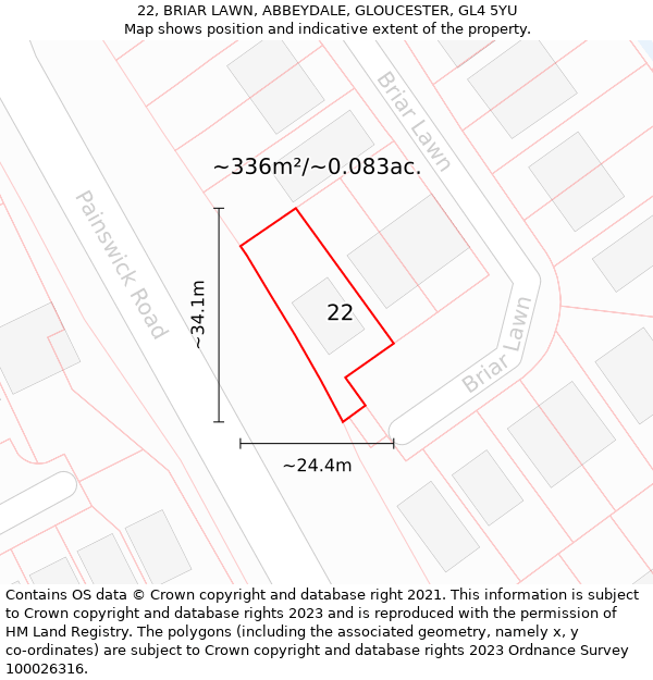 22, BRIAR LAWN, ABBEYDALE, GLOUCESTER, GL4 5YU: Plot and title map