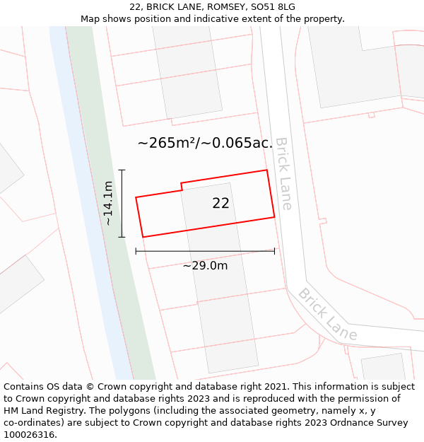 22, BRICK LANE, ROMSEY, SO51 8LG: Plot and title map