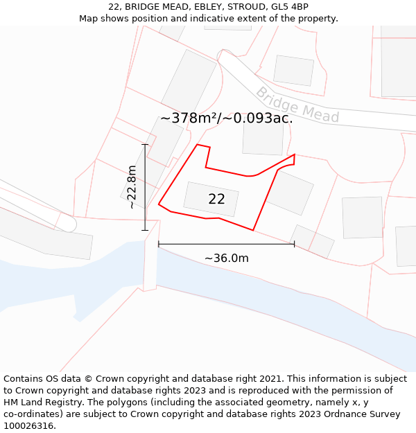 22, BRIDGE MEAD, EBLEY, STROUD, GL5 4BP: Plot and title map