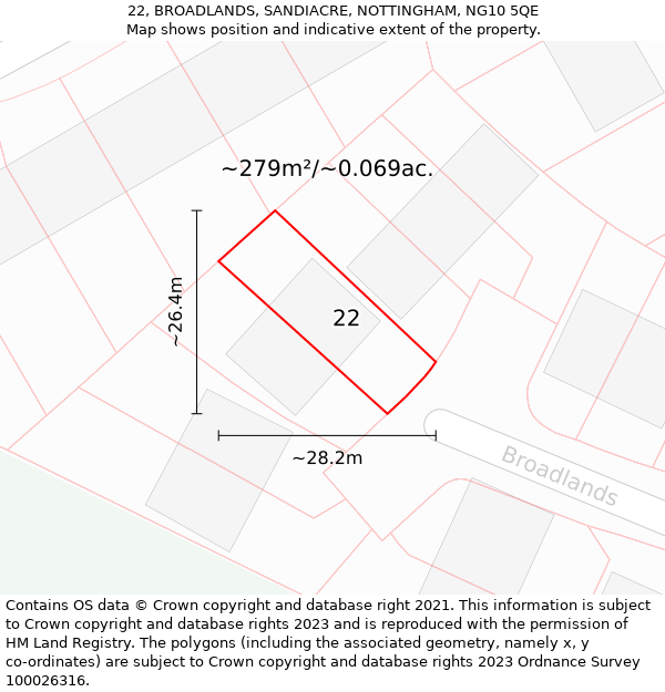 22, BROADLANDS, SANDIACRE, NOTTINGHAM, NG10 5QE: Plot and title map