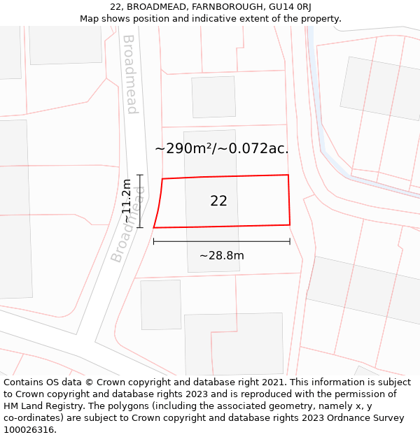 22, BROADMEAD, FARNBOROUGH, GU14 0RJ: Plot and title map