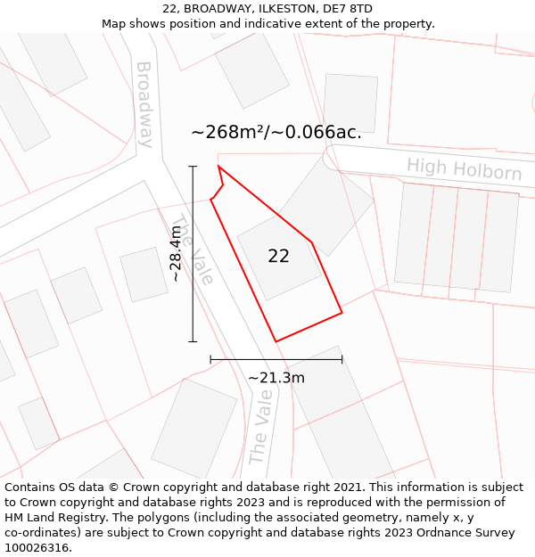 22, BROADWAY, ILKESTON, DE7 8TD: Plot and title map