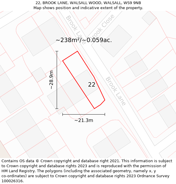 22, BROOK LANE, WALSALL WOOD, WALSALL, WS9 9NB: Plot and title map