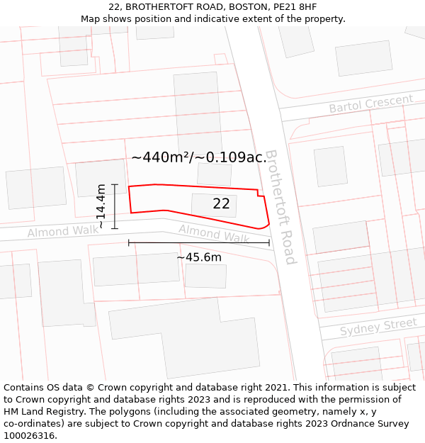 22, BROTHERTOFT ROAD, BOSTON, PE21 8HF: Plot and title map