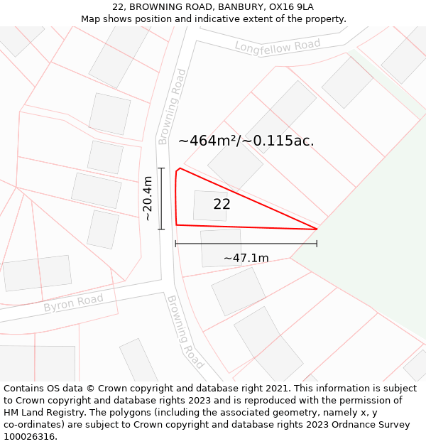 22, BROWNING ROAD, BANBURY, OX16 9LA: Plot and title map