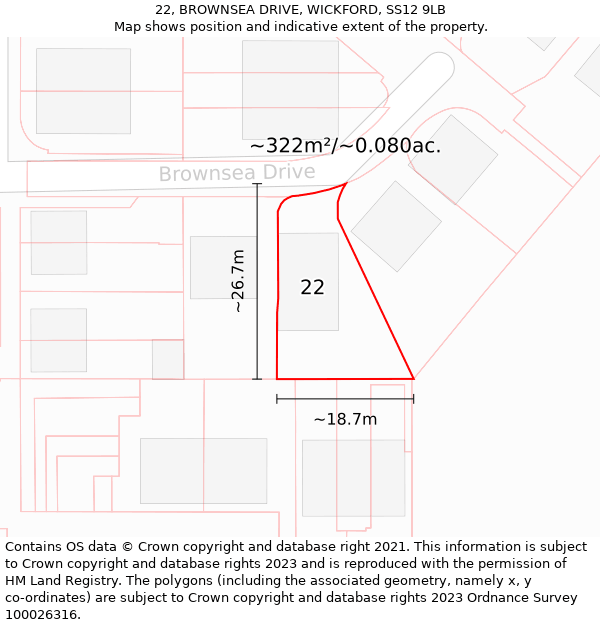 22, BROWNSEA DRIVE, WICKFORD, SS12 9LB: Plot and title map